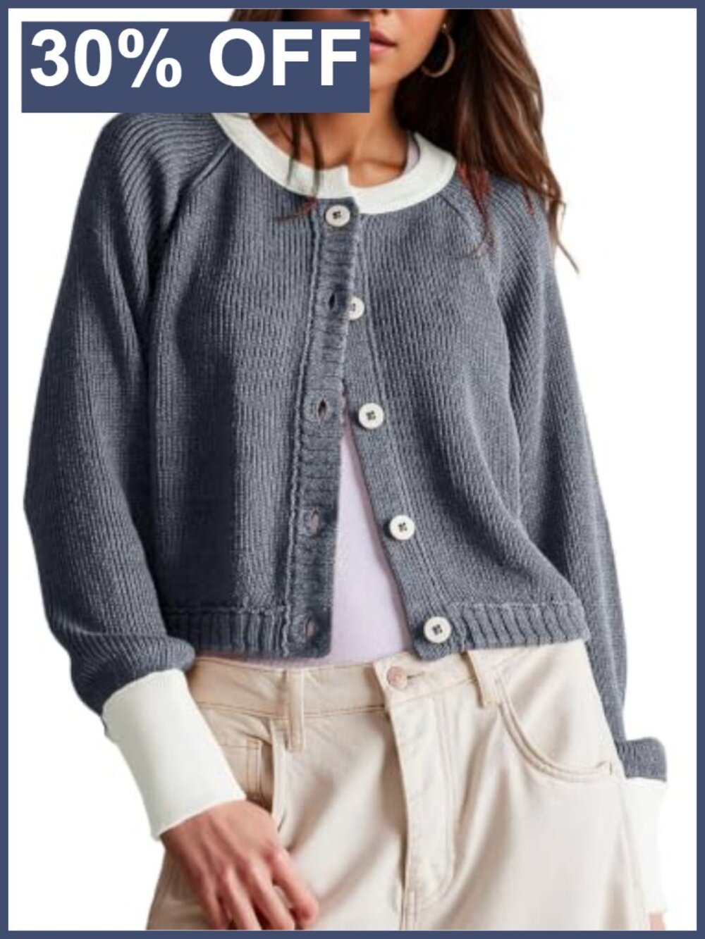 Womens Cropped Cardigan Sweater Long Sleeve Button Down Open Front